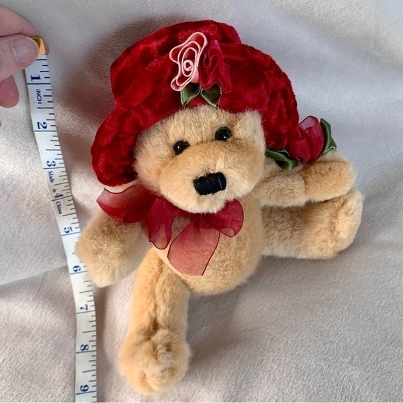 VINTAGE Dan Dee Collectors Choice Stuffed Bear Red Hat Roses Sitting Collectible - Picture 3 of 14